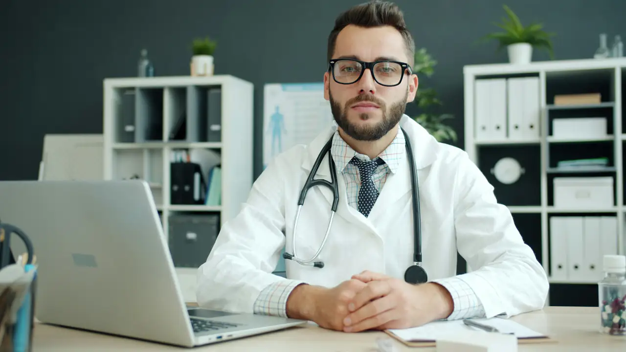 Doctor reviewing records securely